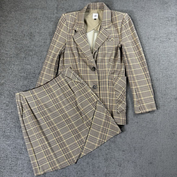 Cabi Pastime 2 Piece‎ Suit Blazer Skirt Set Women's Houndstooth 2 Button Sz 4 S - Picture 1 of 13